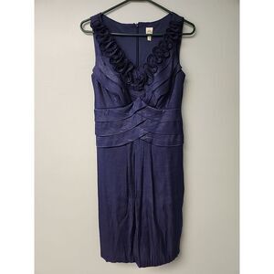 Sangria Women's 6 Metallic Navy Satin‎ Ruffle Sleeveless Sheath Dress Party